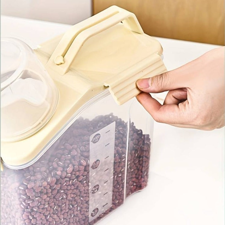 Cube Rice Storage Box, Kitchen Sealed Food Container, Transparent Grain Storage Tank, Food Storage Container with Pouring Spout And Measuring Cup Lid, Kitchen Pantry Organizer Cube Rice Storage Box, Kitchen Sealed Food Container, Transparent Grain Storage Tank, Food Storage Container with Pouring Spout And Measuring Cup Lid, Kitchen Pantry Organizer